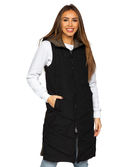 Chaleco reversible acolchado largo para mujer negro Bolf B8022