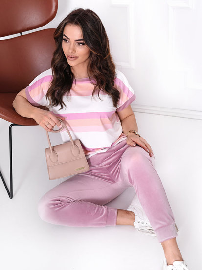 Chándal velour Stripes de dos piezas para mujer rosa Bolf 656