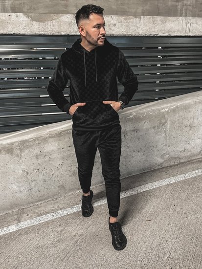 Chándal velour con capucha para hombre negro Bolf 3A82