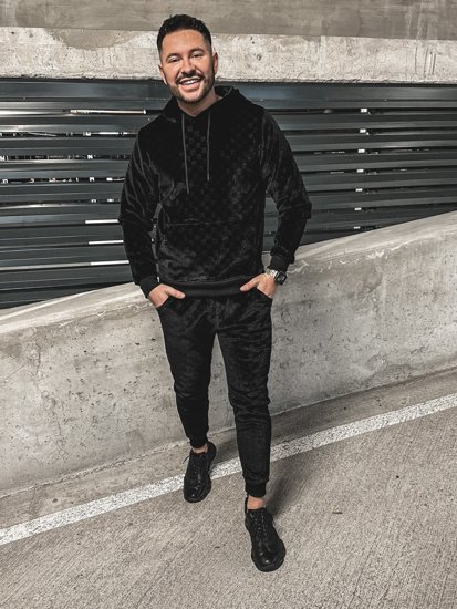 Chándal velour con capucha para hombre negro Bolf 3A82