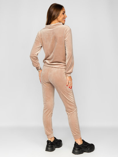 Chándal velour de dos piezas para mujer beige Bolf 637