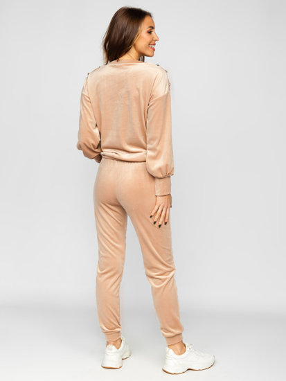 Chándal velour de dos piezas para mujer beige Bolf 642