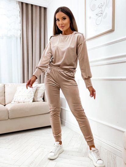 Chándal velour de dos piezas para mujer beige Bolf 642