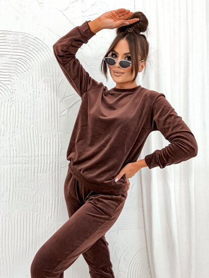 Chándal velour de dos piezas para mujer chocolate Bolf 675