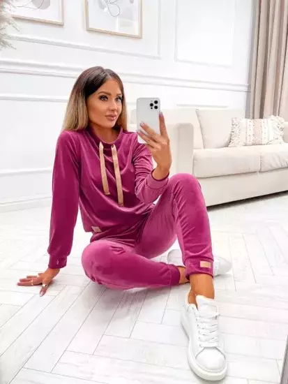 Chándal velour de dos piezas para mujer fucsia Bolf 637