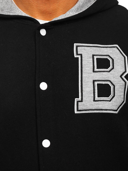 Chaqueta abierta tipo béisbol con capucha con impresión para hombre negro Bolf 07