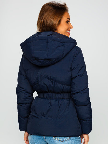 Chaqueta abrochada de invierno con capucha para mujer color azul oscuro Bolf 23060