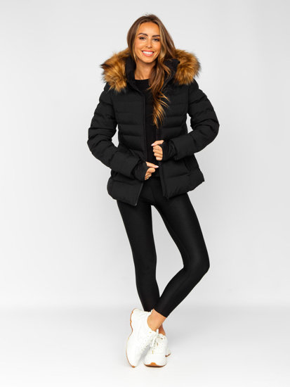 Chaqueta acolchada con capucha de invierno para mujer negro Bolf 5M768