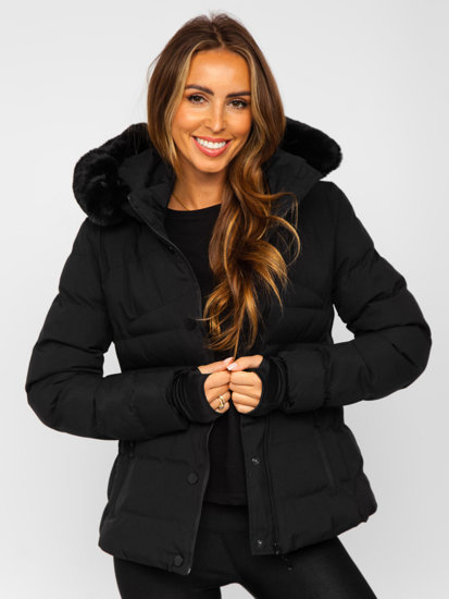 Chaqueta acolchada con capucha de invierno para mujer negro Bolf 5M770