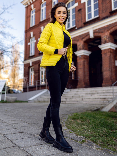 Chaqueta acolchada con cuello alto de entretiempo para mujer amarillo Bolf 1141A