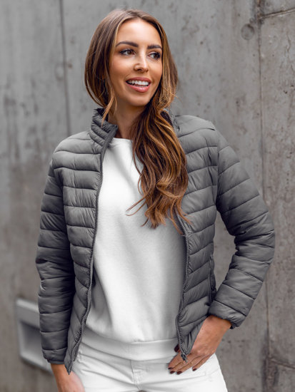 Chaqueta acolchada con cuello alto de entretiempo para mujer gris Bolf 1141A