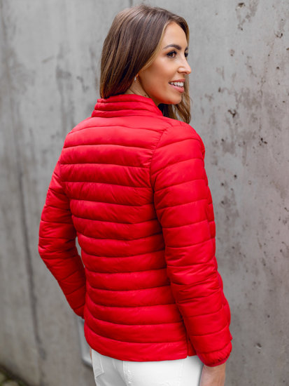 Chaqueta acolchada con cuello alto de entretiempo para mujer rojo oscuro Bolf 1141