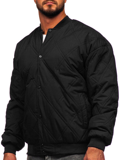 Chaqueta acolchada de béisbol bomber de entretiempo para hombre negro Bolf 84M3020