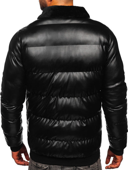 Chaqueta acolchada de cuero de invierno para hombre negro Bolf 0022