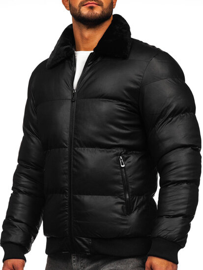 Chaqueta acolchada de cuero de invierno para hombre negro Bolf  M8301