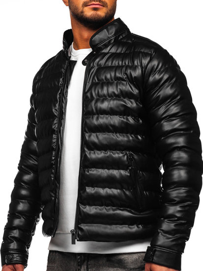 Chaqueta acolchada de cuero ecológico para hombre negro Bolf 0021