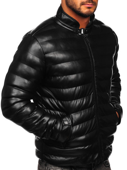 Chaqueta acolchada de cuero ecológico para hombre negro Bolf 0021