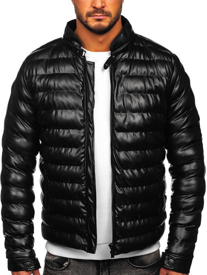 Chaqueta acolchada de cuero para hombre negro Bolf 5M796