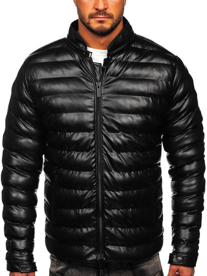 Chaqueta acolchada de cuero para hombre negro Bolf 5M796