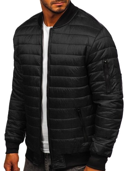 Chaqueta acolchada de entretiempo bomber para hombre negro Bolf MY-02A