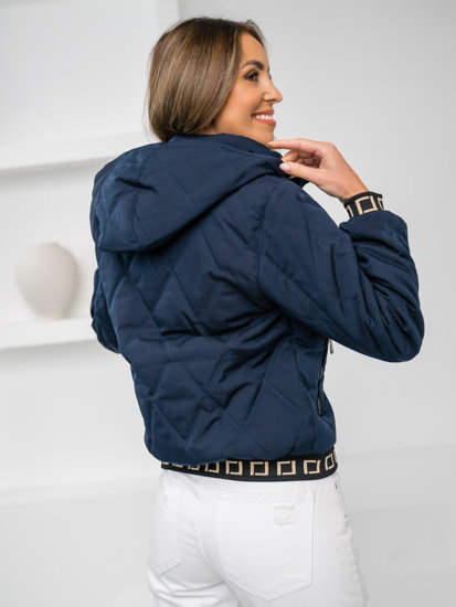 Chaqueta acolchada de entretiempo con capucha para mujer azul oscuro Bolf 16M9085