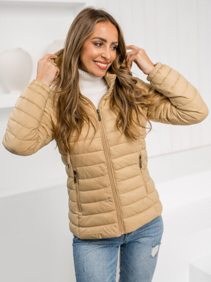 Chaqueta acolchada de entretiempo con capucha para mujer beige Bolf 16M9101