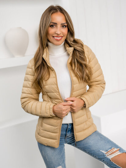 Chaqueta acolchada de entretiempo con capucha para mujer beige Bolf 16M9101