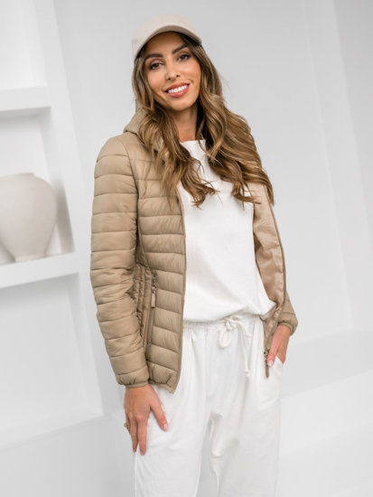 Chaqueta acolchada de entretiempo con capucha para mujer beige Bolf B0123