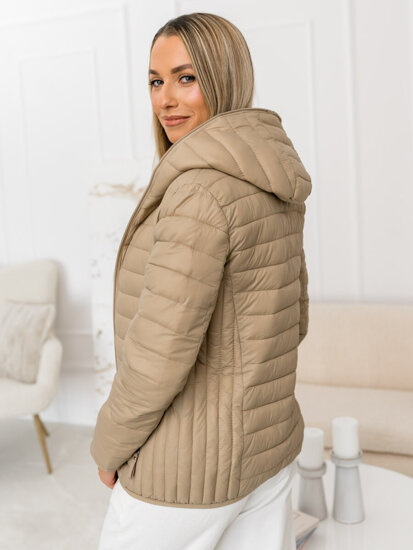 Chaqueta acolchada de entretiempo con capucha para mujer beige Bolf B0123B