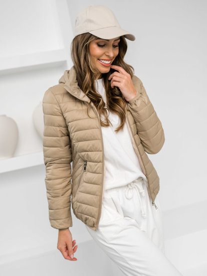 Chaqueta acolchada de entretiempo con capucha para mujer beige Bolf B0124