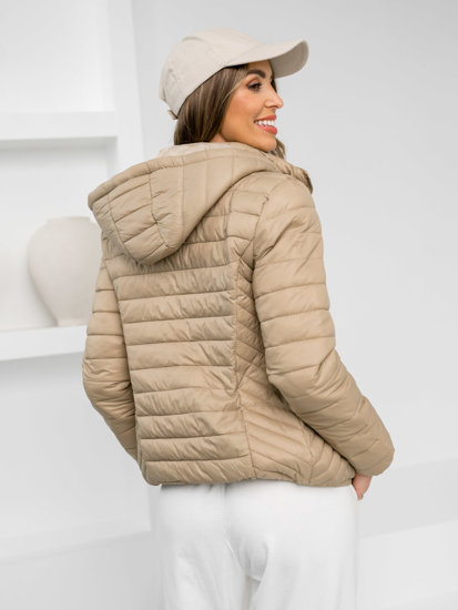 Chaqueta acolchada de entretiempo con capucha para mujer beige Bolf B0124