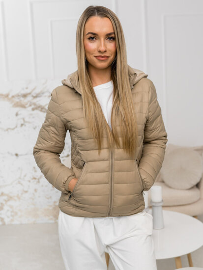 Chaqueta acolchada de entretiempo con capucha para mujer beige Bolf B0124A