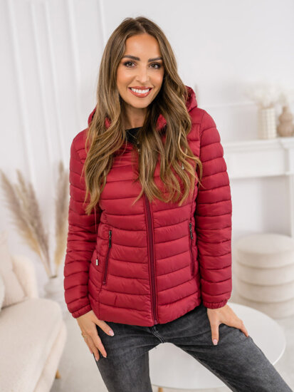 Chaqueta acolchada de entretiempo con capucha para mujer burdeos Bolf 16M9101