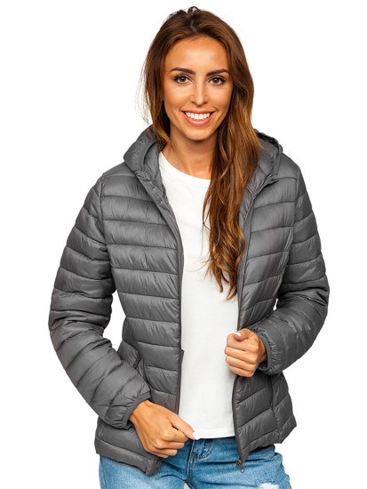 Chaqueta acolchada de entretiempo con capucha para mujer color gris Bolf 20313