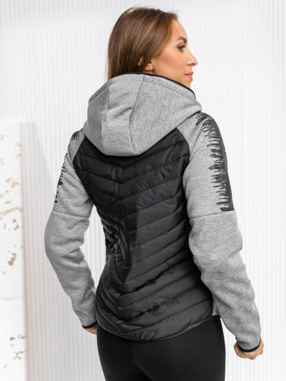 Chaqueta acolchada de entretiempo con capucha para mujer gris Bolf KSW4007A1