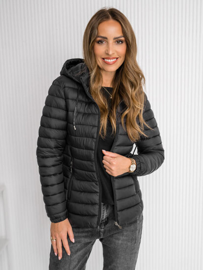 Chaqueta acolchada de entretiempo con capucha para mujer negro Bolf 16M9101