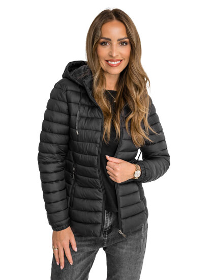 Chaqueta acolchada de entretiempo con capucha para mujer negro Bolf 16M9101