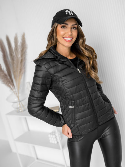 Chaqueta acolchada de entretiempo con capucha para mujer negro Bolf B0124