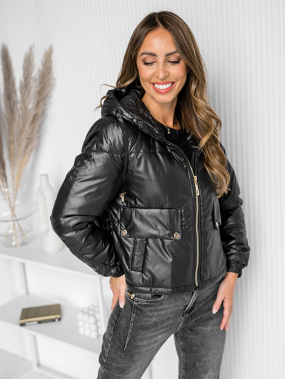 Chaqueta acolchada de entretiempo con capucha para mujer negro Bolf B8216