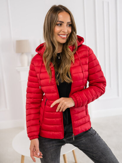 Chaqueta acolchada de entretiempo con capucha para mujer rojo Bolf 16M9101