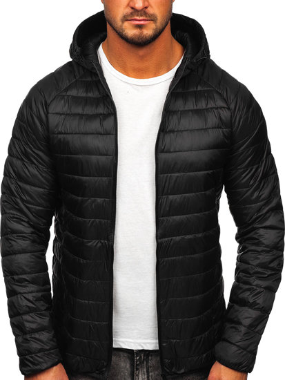 Chaqueta acolchada de entretiempo deportiva para hombre negro Bolf HM112