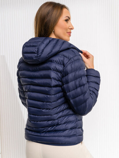 Chaqueta acolchada de entretiempo para mujer con capucha color azul oscuro Bolf M23036