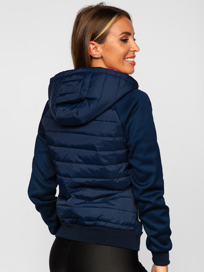 Chaqueta acolchada de entretiempo para mujer con capucha color azul oscuro Denley KSW4012