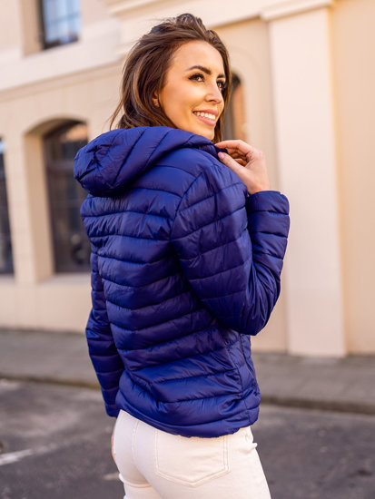 Chaqueta acolchada de entretiempo para mujer con capucha color azul real Bolf M23036