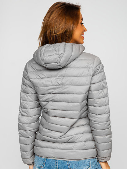 Chaqueta acolchada de entretiempo para mujer con capucha color gris Bolf M23036