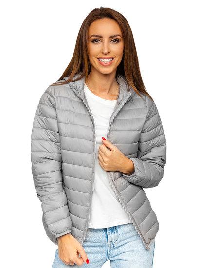 Chaqueta acolchada de entretiempo para mujer con capucha color gris Bolf M23036