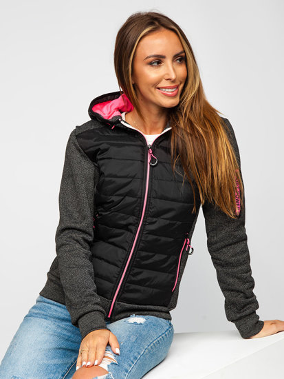 Chaqueta acolchada de entretiempo para mujer con capucha color negro Denley KSW4001