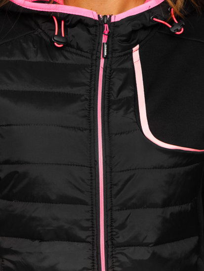 Chaqueta acolchada de entretiempo para mujer con capucha color negro Denley KSW4008