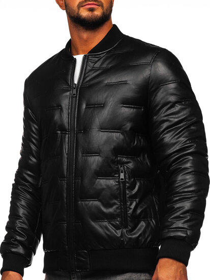 Chaqueta acolchada de invierno bomber de cuero para hombre negro Bolf 11Z8099