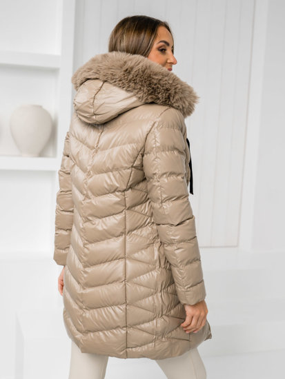 Chaqueta acolchada de invierno con capucha para mujer beige Bolf 5M3139